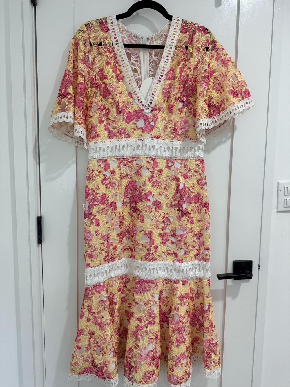 La Maison Talulah Floral Lace-Trim Maxi Dress in Yellow and Pink